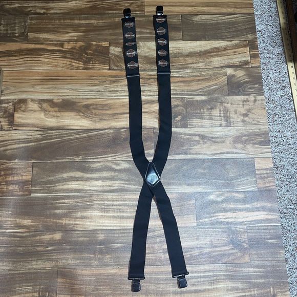 Vintage Harley Davidson Motorcycle Black Orange Logo / Elastic Suspenders - Picture 1 of 10